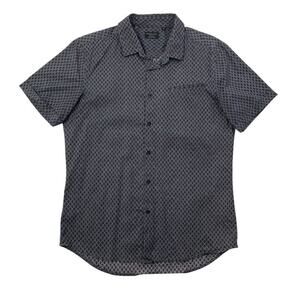 7Diamonds Shirt Mens Medium Gray Burgundy Stretch Cotton Blend Printed Button Up